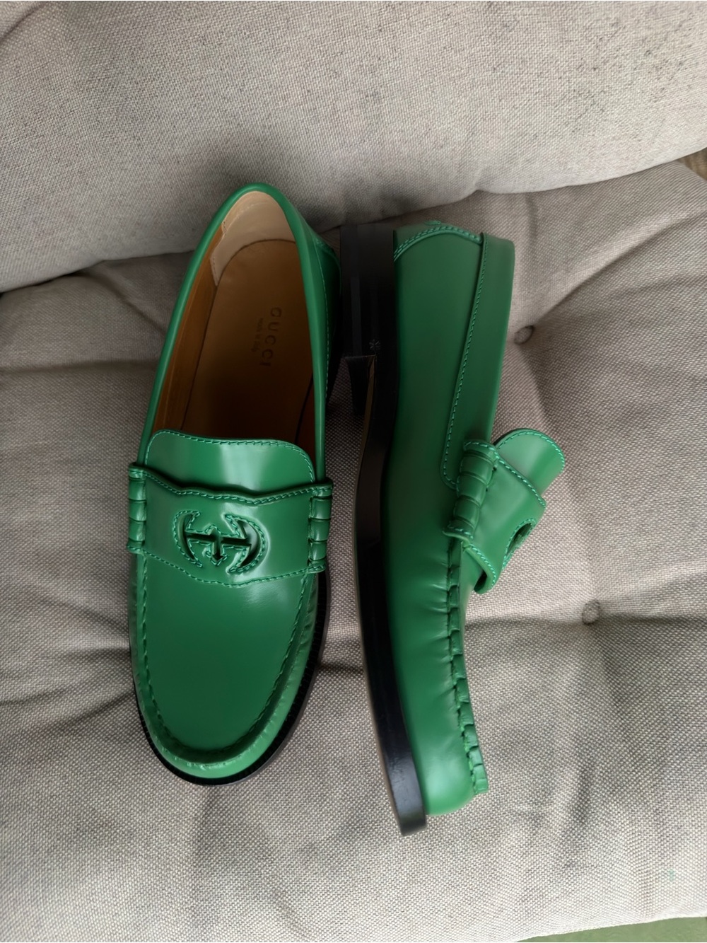 Gucci Emerald Green Leather Horsebit Loafers - Picture 3 of 6